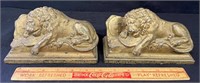 NICE PAIR OF CAST METAL BOOK ENDS - LIONS