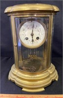 HEAVY BRASS MANTLE CLOCK W PORCELAIN FACE - SEE NO