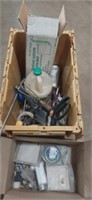 Lot with electrical fittings garden tools and