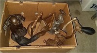 Box lot w/ meat grinders and iron figures