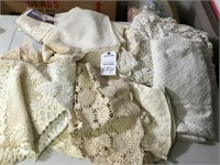 Lace table runners, tablecloths, doilies (5+)