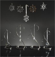 Swarovski, 9 Boxed Ornaments & 4 Stands