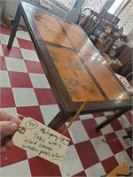 68x44 mahogany table w 4 inlaid carved wood panels