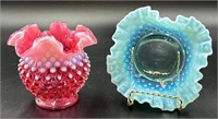 Fenton Cranberry Opal Vase  & Blue Opal Hobnail