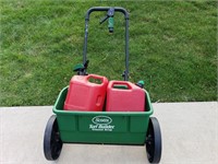 Lawn Spreader and Gas Cans