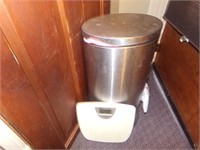 trash can and bathroom scale