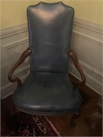 Blue leather side chair with arms