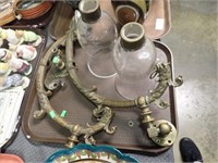 PAIR OF BRASS WALL LAMPS W/ GLASS SHADES