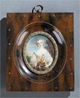 Portrait Miniature of Woman with Flowers.