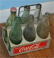 Vintage Coca Cola Metal 6-Pack Carrier & Bottles