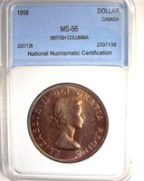 1958 Dollar NNC MS66 British Columbia