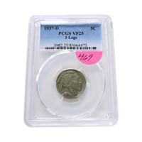 1937D 3 leg Buffalo nickel PCGS VF25