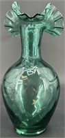 Fenton Spruce Green Coindot Optic Ruffle Vase Uv