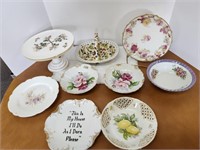 Porcelain plates, cake stand