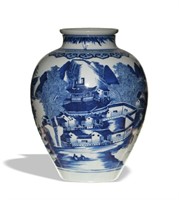 Chinese Blue and White Landscape Jar, Late 18th C#