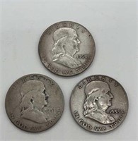 (3) Franklin Half-Dollars (1951, 1959, & 1960-D