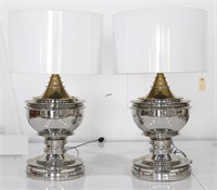 PAIR LARGE SILVER LAMPS