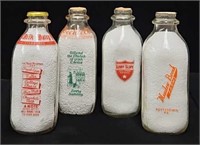 (4) Vintage 1 Qt Dairy Bottles