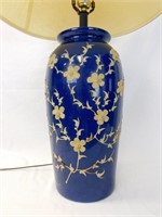 Vtg Cobalt Blue Applied Flowers Ceramic Lamp