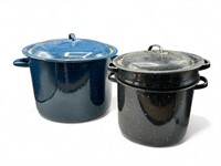 Pair of vintage enamel pots