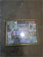 Framed collection of forgein bills