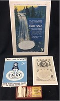 VTG. FAIRY SOAP 5C SIGN, PAPER AD, SOAP