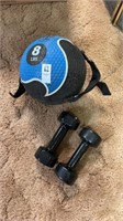 8lb exercise ball with two dumbbells