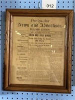 (1) Framed Peninsular News and Advertiser