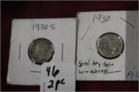 2pc 1930 Mercury Dimes