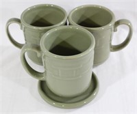 Longaberger Pottery Sage Mugs & Coaster