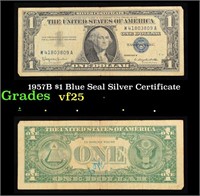 1957B $1 Blue Seal Silver Certificate Grades vf+