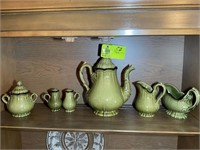 COFFEE OR TEA SET POTTERY STYLE GREEN