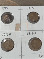 Four Old Pennies, One Indian Head