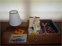 Box of Office Supplies & Lamp