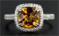 14kt Gold Genuine 2.27 ct Citrine & Diamond Ring