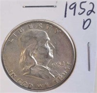 1952 D Benjamin Franklin Silver Half Dollar