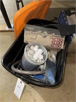 Plastic Tote of Misc. PVC, Delta Faucet and Lawn