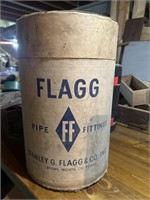 Vintage Round Flagg Pipe Fitting Container