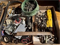Flat of Misc. Tools, Hardware and Electrical