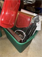 Plastic Tote with Tripod, Mirror and Wood Frames