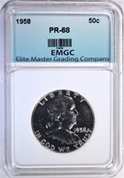 1958 FRANKLIN HALF DOLLAR EMGC SUPERB