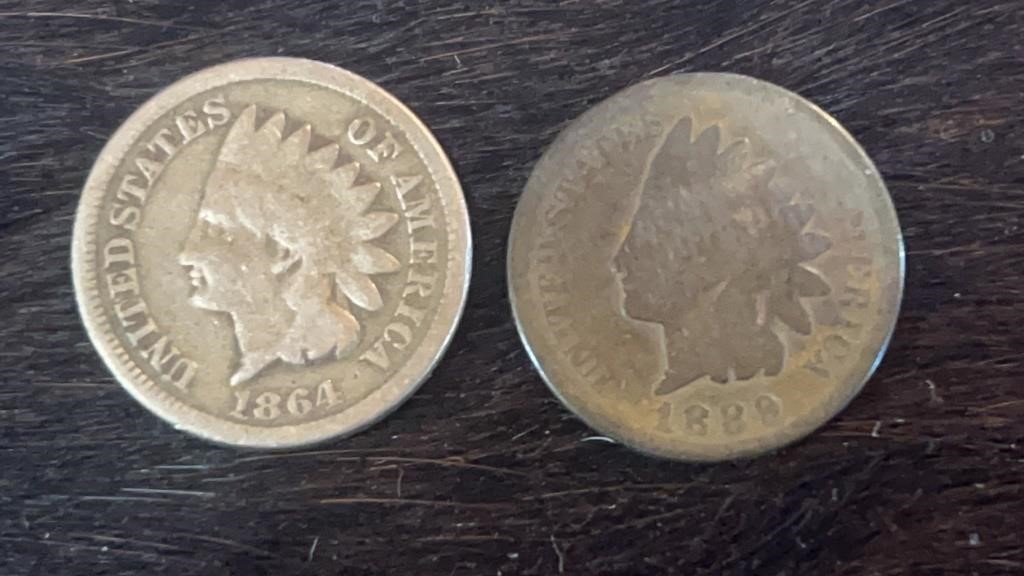 1864 & 1889 Indian Head Pennies