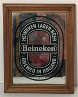 (L) Heineken Framed Wall Mirror Sign. 11 x 14