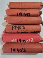 6 Rolls of 1940s Lincoln Wheat Cents