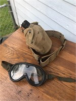 Vintage military canteen and goggles lot