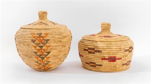 Alaskan Yup'ik Hand-Woven Lidded Baskets, 2