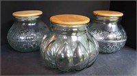 3 LARGE JARS WITH WOODEN LIDS