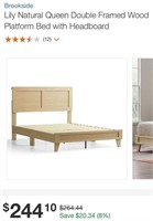 Lily Natural Queen Double Framed Bed w Headboard