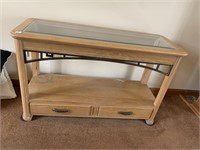 LANE CONSOLE TABLE W/ 2 DRAWERS GLASS TOP 29" H X