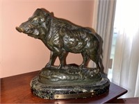 19th C. Antoine-Louis Barye Bronze Boar Statue